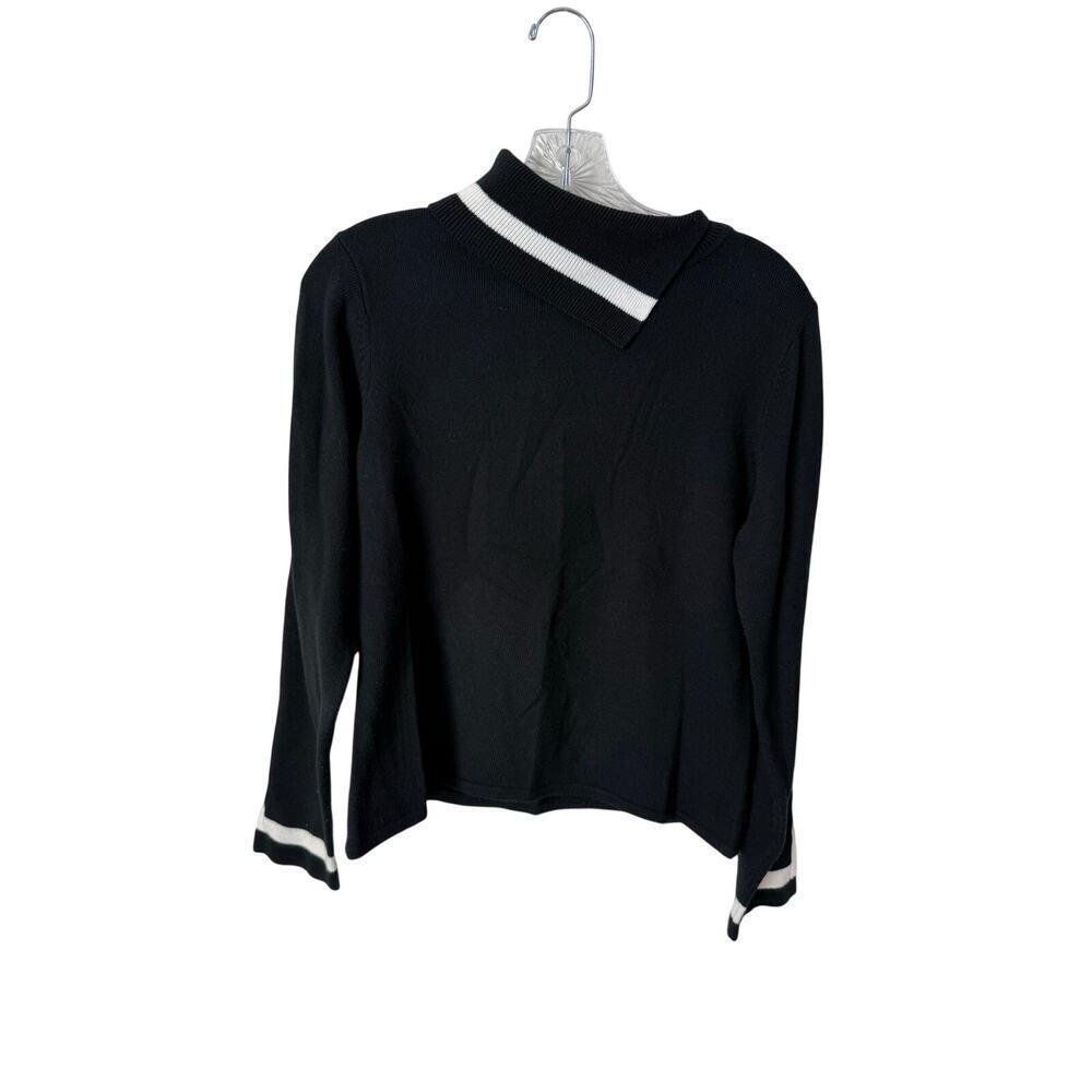 A.L.C. Black With White Stripe Detail Sweater Top Folded Neck Size Medium